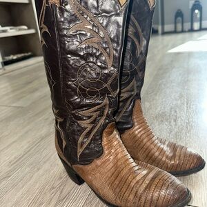 Tony Lama Western Brown Lizard Leather Men's Vintage Rodeo Cowboy Boots Sz 8 M